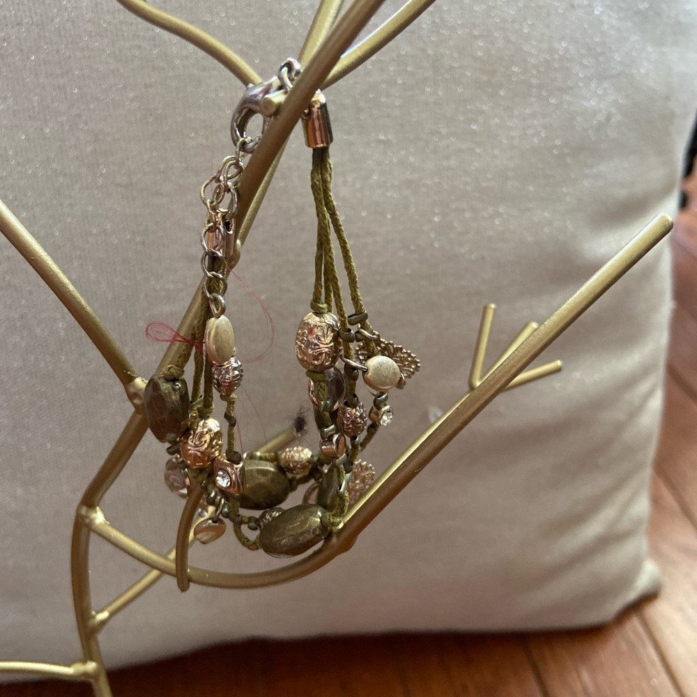 Multi Strand, String, Charm Bracelet. Gold Tone C… - image 2